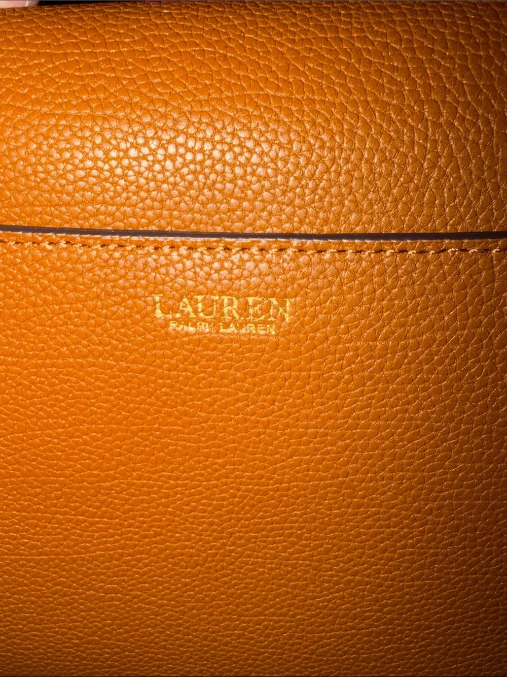 Ralph Lauren Cognac Leather Top-Handle Satchel with Gold RL Logo